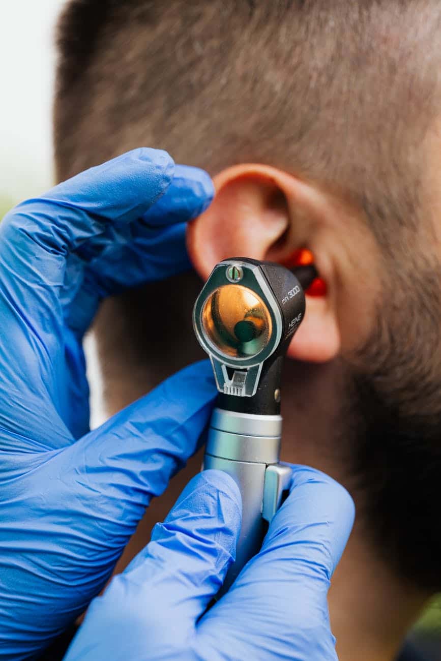 Man gets a hearing exam