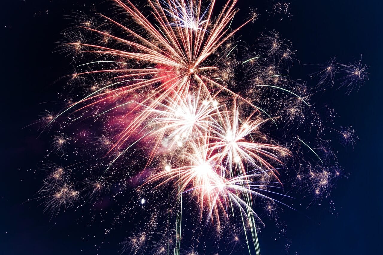 Fireworks lighting up the night sky.