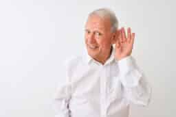Senior man holding his hand to his ear, listening